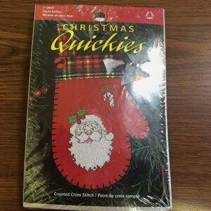 NEW Leisure Arts Santa Mitten Ornament Christmas Quickies Cross Stitch Kit